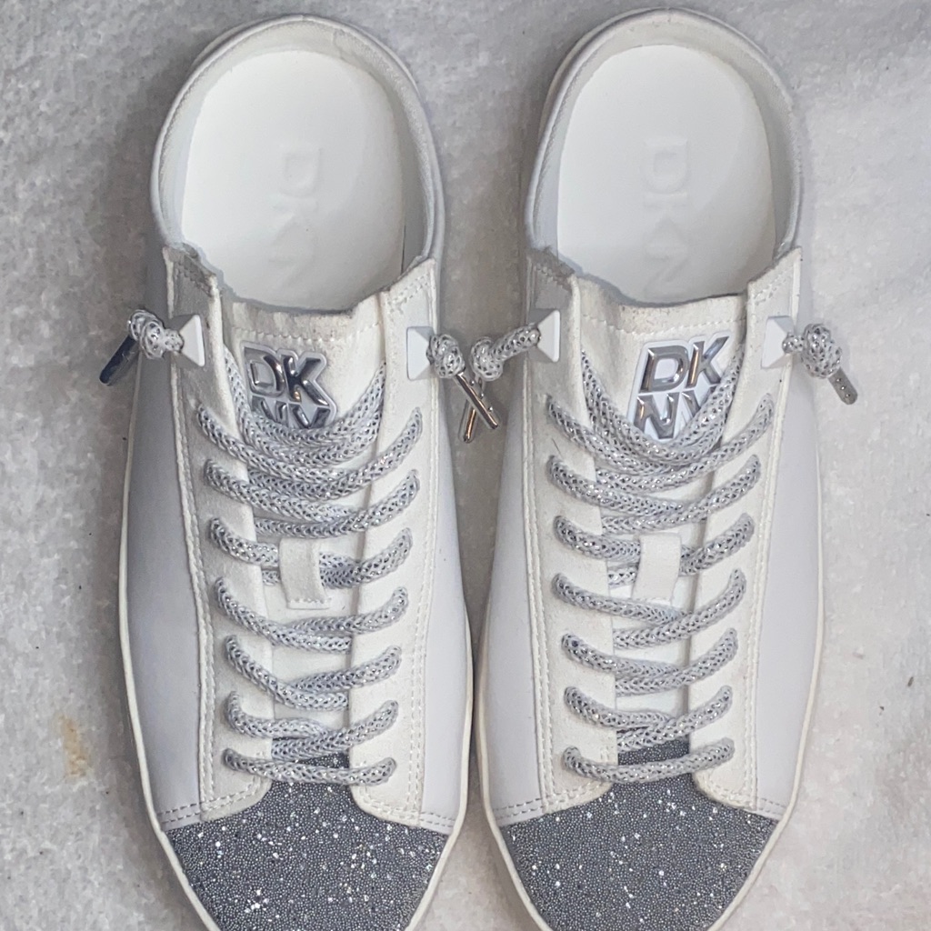 Dkny White Sneakers With Silver Glitter Toe And Logo